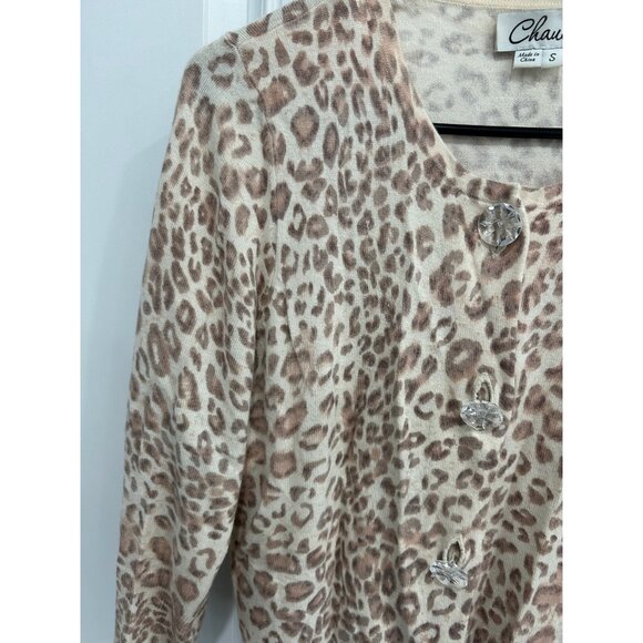 Chaus Leopard Print Button Front Cardigan Sweater Beige Small Angora Rabbit Hair - Picture 4 of 10